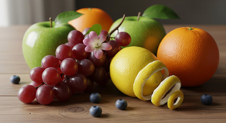 Fresh Fruit Still Life: A Vibrant and Appetizing Displayの素材
