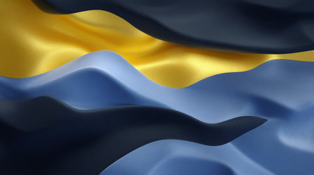 A vibrant abstract artwork featuring wavy blue and gold fabric texturesの素材