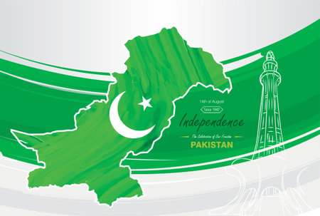 Vector Illustration of holiday 14th August. Happy Independence Day of Islamic Republic of Pakistan. Jashan e Azadi Mubarakのイラスト素材