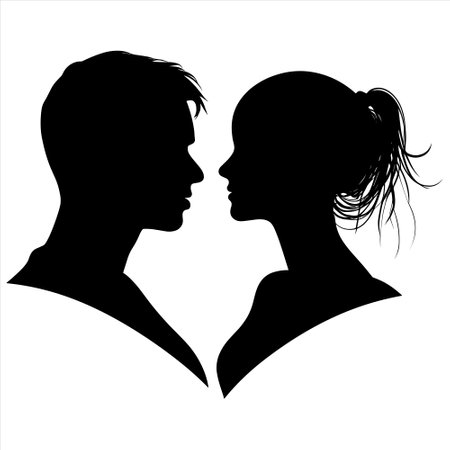silhouette of a man and a woman on a white backgroundのイラスト素材