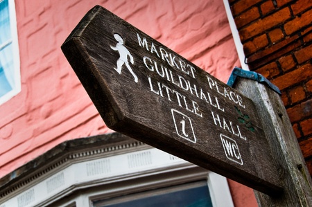 Signpost to Market place, Guildhall, Lavenham, Suffolkのeditorial素材