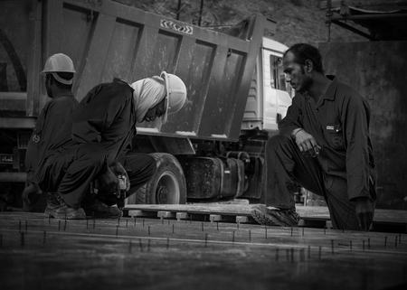 The workers on a siteのeditorial素材