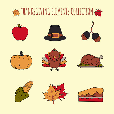 Set of hand drawn thanksgiving elements.のイラスト素材