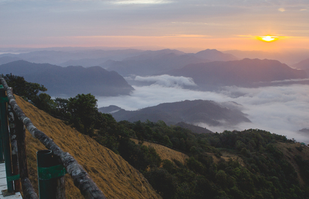 sunrise and the mist on moutaim look beautiful.の写真素材