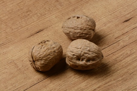 Nuts on brown backgroundの写真素材