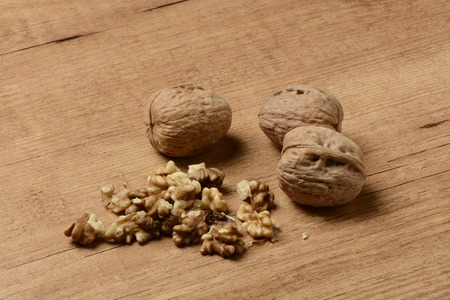 Nuts on brown backgroundの写真素材