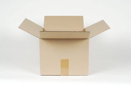 open cardboard box on white background