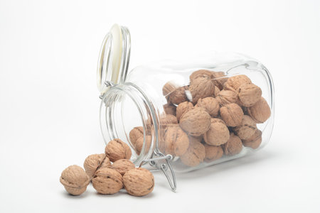 Walnuts in a glass jar
