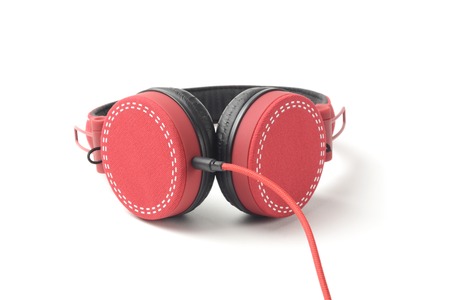 Red headset on white backgroundの写真素材