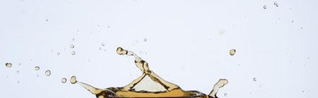 Splashes and drops of coffee on white backgroundの写真素材