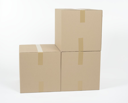 Cardboard boxes on white backgroundの写真素材
