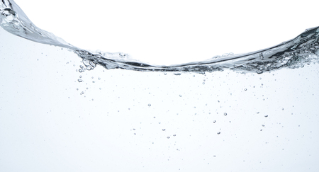 Moving water on white background, jets and dropsの写真素材