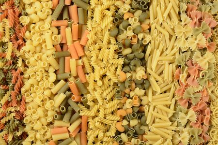 Different varieties of pasta into stripsの写真素材