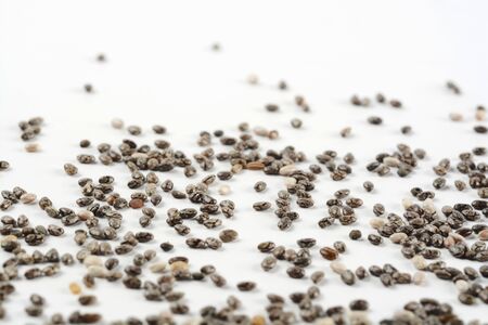 Chia seeds on white background, detailの写真素材