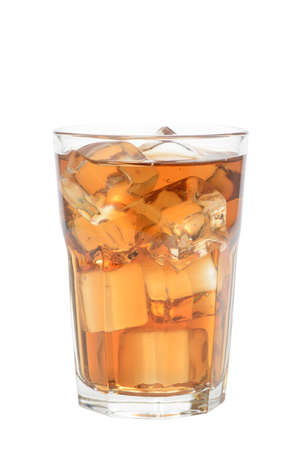 Glass of iced tea on white background, silhouettedの写真素材