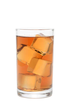 Glass of iced tea on white background, silhouettedの写真素材