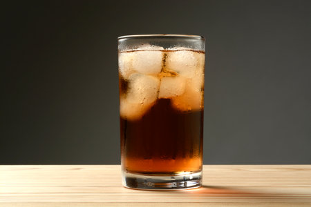 Glass of ice tea on the wooden tableの写真素材