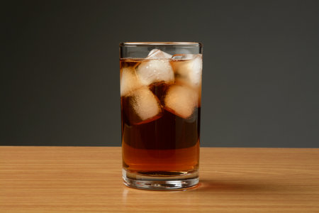 Glass of ice tea on the wooden tableの写真素材