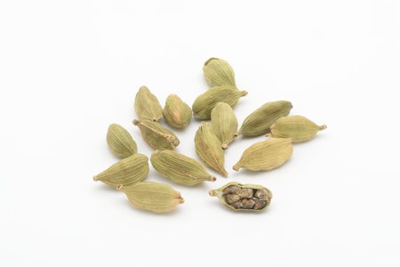 Cardamom grain on white backgroundの写真素材