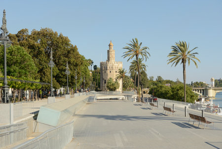 Seville, Spain - August 16, 2019: Gold Towerの写真素材