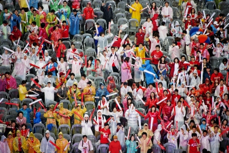 Cheering crowd at World Cup Stadium in South Koreaのeditorial素材