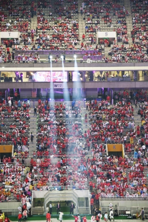 Cheering crowd at World Cup Stadium in South Koreaのeditorial素材