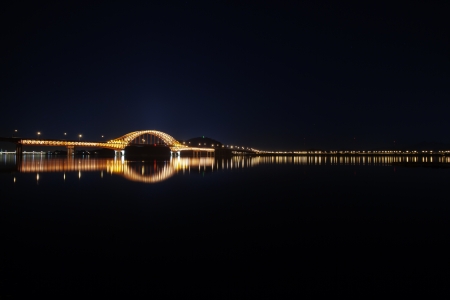 Beautiful night view of Han River Bridge in South Korea,Banghwa" bridge"の写真素材