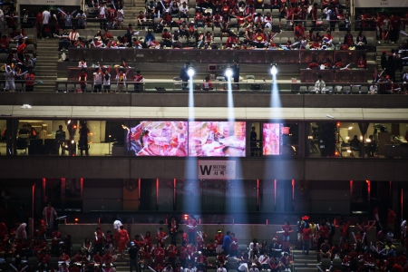 Cheering crowd at World Cup Stadium in South Koreaのeditorial素材