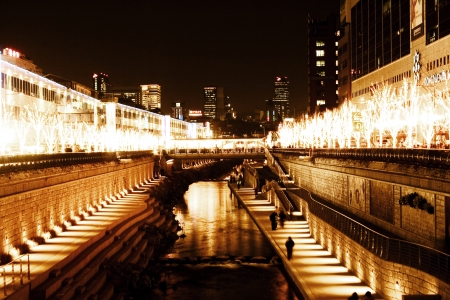 Beautiful night view in South Korea , Seoul" "Cheonggyecheon""の写真素材