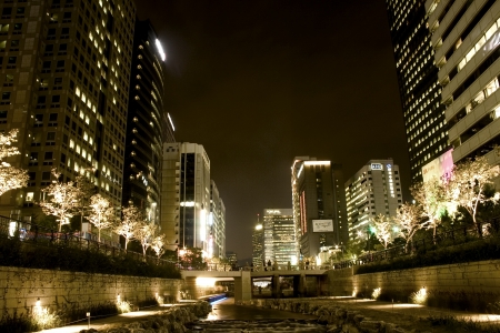 Beautiful night view in South Korea , Seoul   Cheonggyecheon  