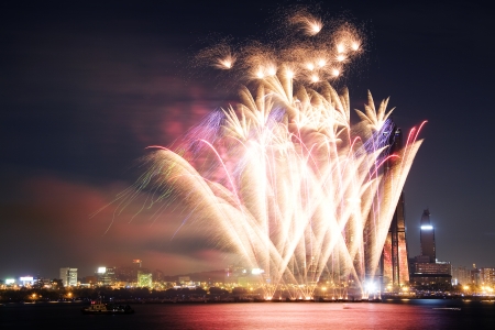 Beautiful Seoul" International Fireworks Festival in South Korea"の写真素材