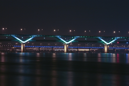 Night view of the Han River bridges in Seoul" in South Korea"の写真素材