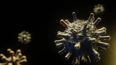Coronavirus 2020-nCov novel coronavirus concept responsible for asian flu outbreak and coronaviruses influenza as dangerous flu strain cases as a pandemic. Microscope virus close up. 3d rendering.の写真素材