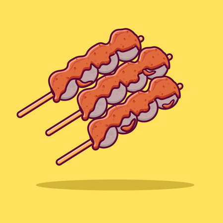Skewers of pork on a stick. Vector illustration.のイラスト素材