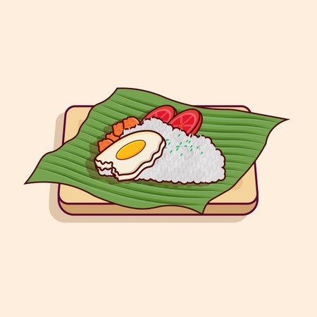 Illustration of sushi on a banana leaf. Vector illustration in cartoon style.のイラスト素材