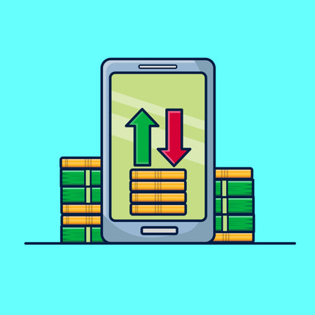 Smartphone with growth graph on screen. Vector illustration in flat styleのイラスト素材