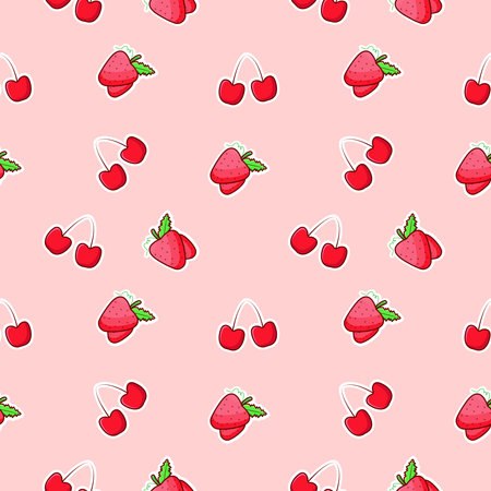 Seamless pattern with strawberry and cherries. Vector illustration.のイラスト素材