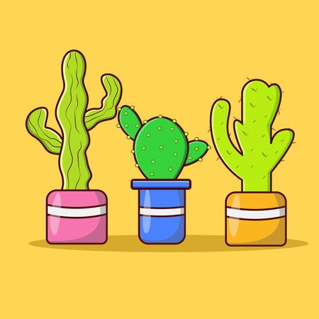 Cactuses in pots. Vector illustration in a flat style.のイラスト素材