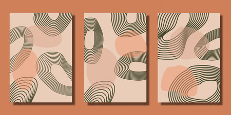 Set of abstract vector backgrounds with hand drawn waves in pastel colorsのイラスト素材