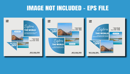 Editable template flat travel social media post collection, travel promotion fyler postsのイラスト素材