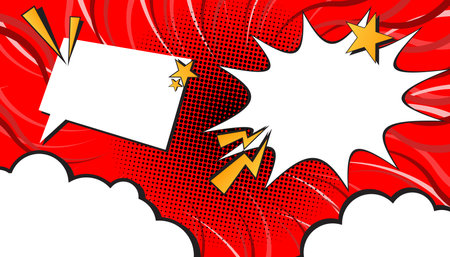 Cartoon comic background, Pop art red comics book cartoon. comic background with dot pattern halftone abstract. Vector halftone illustrationのイラスト素材
