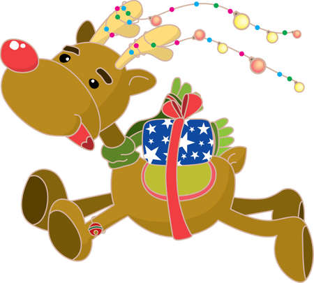 Christmas reindeer with gift boxのイラスト素材