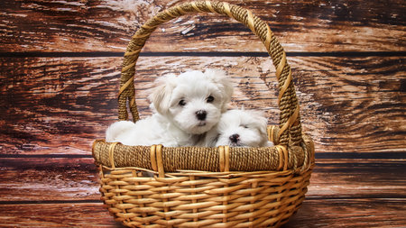 Love Cute dogs in a bamboo basket.