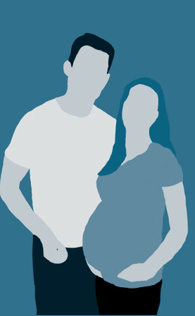 Pregnant woman in the center for human reproduction. On reception at the doctor. Vector illustration in a flat cartoon styleの写真素材