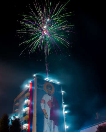 fireworks set on twilight background. Design for celebration eventの写真素材