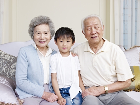 portrait of grandparents and grandsonの写真素材