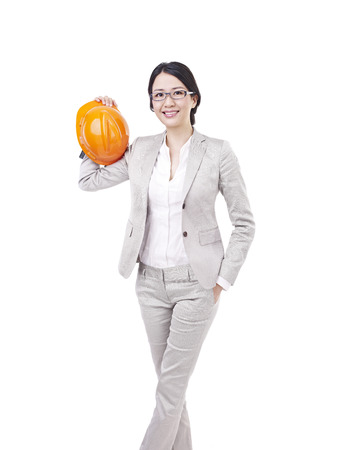 asian businesswoman with safety helmet.の写真素材