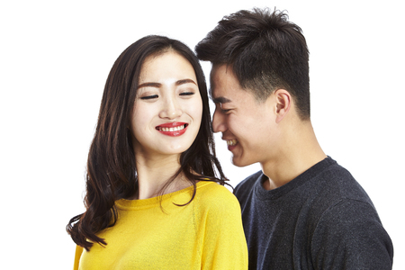 portrait of young and beautiful asian couple, isolated on white background.の写真素材
