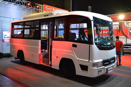 PASAY, PH - AUG. 17: Hino motors public utility vehicle on August 17, 2018 at Transport and Logistics in World Trade Center Metro Manila, Pasay, Philippines.のeditorial素材