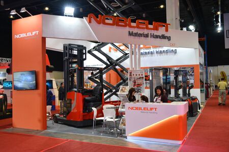 PASAY, PH - AUG. 17: Noblelift Material Handling exhibit booth on August 17, 2018 at Transport and Logistics in World Trade Center Metro Manila, Pasay, Philippines.のeditorial素材